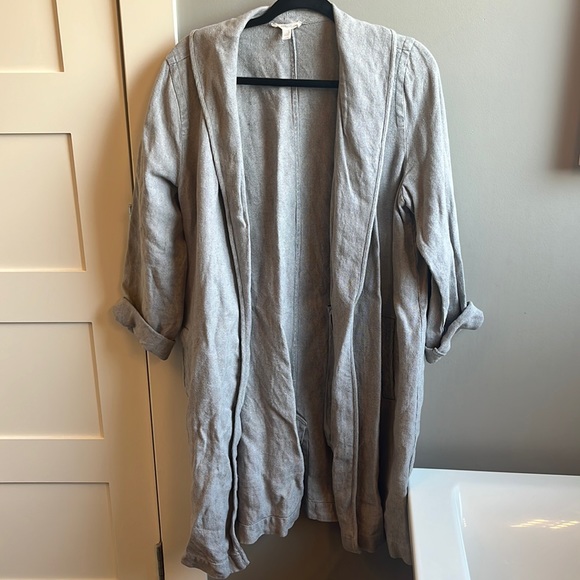 Eileen Fisher M medium gray 100% organic linen long jacket - Picture 1 of 6